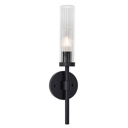 Afx Huntington 18'' Wall Sconce, Clear Ribbed Glass Shade, Black Finish HNTS0518MBBK